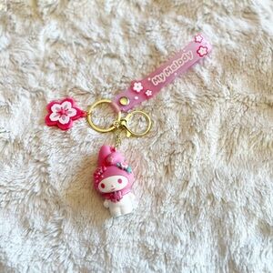 Sanrio My Melody Pink With Flowers Keychain Bag Charm Wristlet